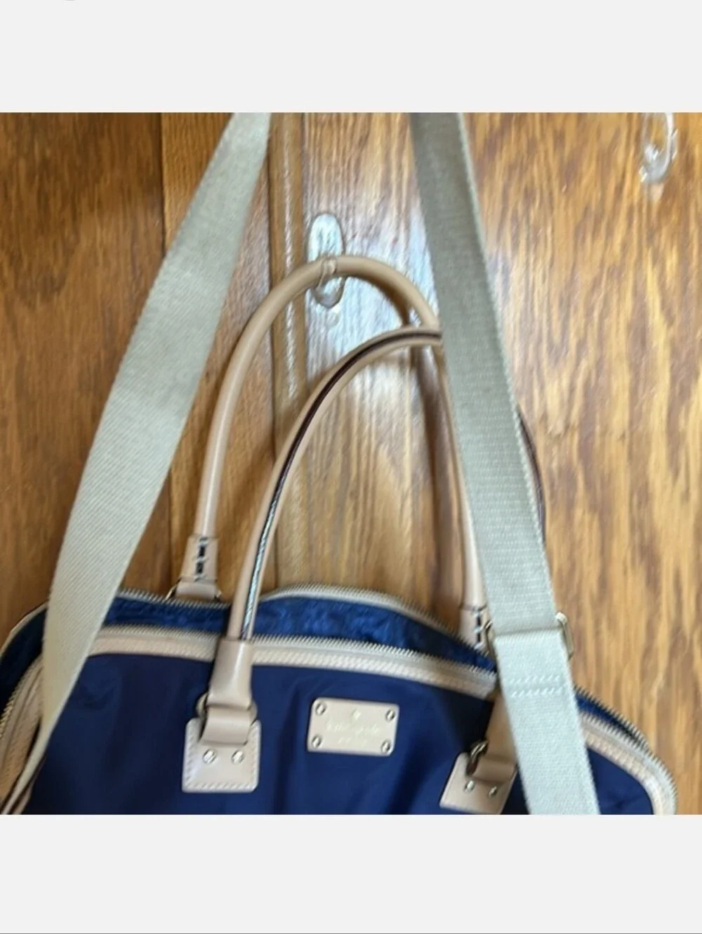 kate spade Navy Nylon Laptop Bag with Cream Trim